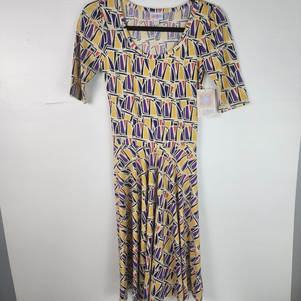 LuLaRoe Nicole XXS NWT Fit & flare dress short sleeve Yellow colorful